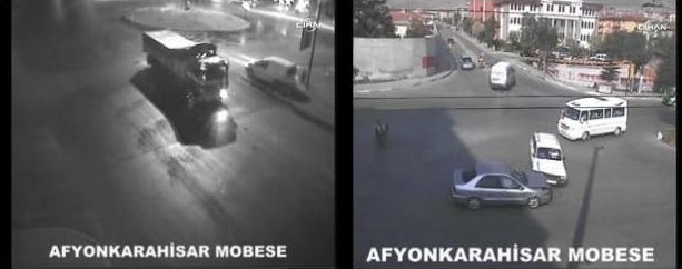 Afyonkarahisar’da mobese kameralarına ilginç kaza görüntüleri yansıdı